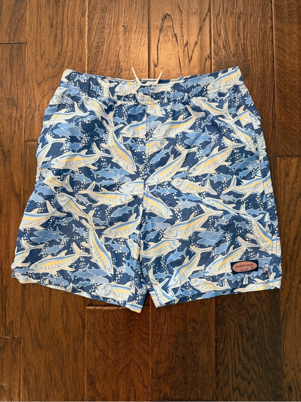 Vineyard Vines Blue and White Fish-Print Swim Trunks
